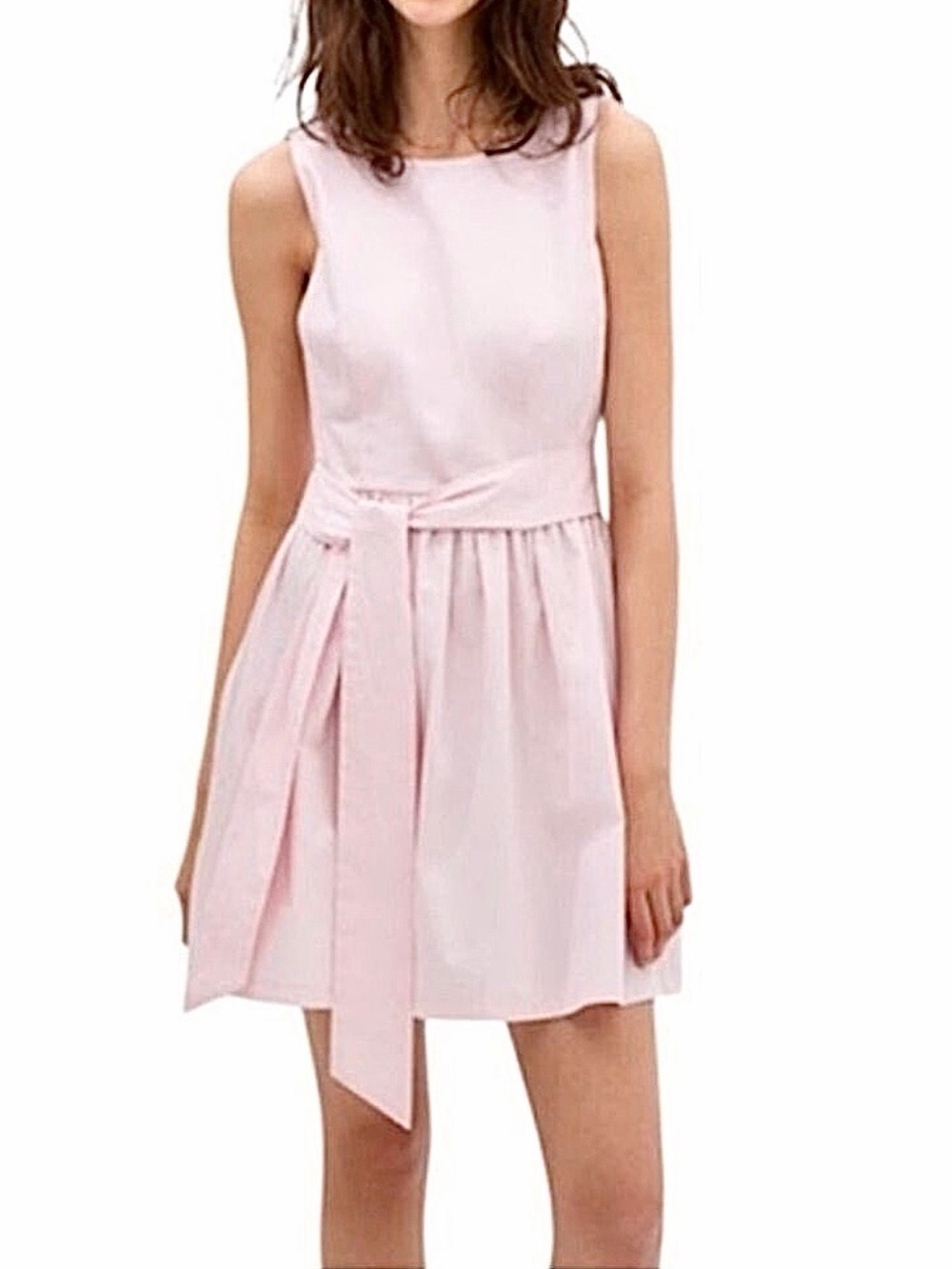 Zara 100% cotton poplin pale pink open back full skirt mini dress S